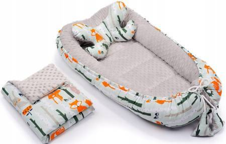 Babynestchen Minky - Waldtiere/Grau