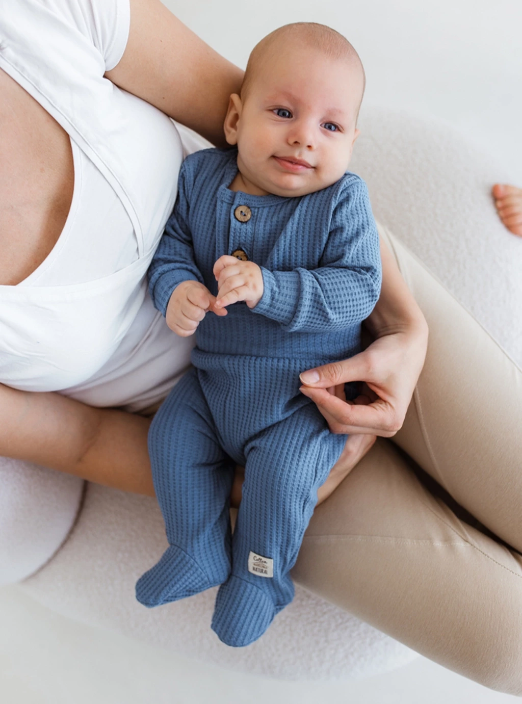 Natürliche Waffel-Baby-Schlafanzüge – Denim