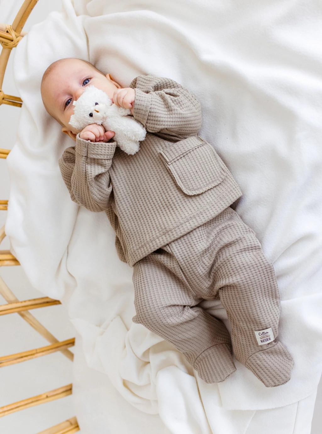 Natürliche Waffel-Baby-Schlafanzüge – Stein
