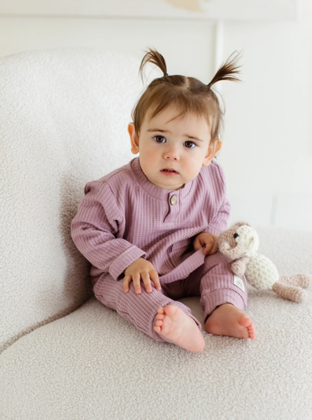 Natürliches Waffel-Baby-Polo-Sweatshirt – Rosa