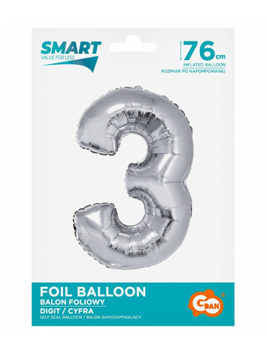 Złoty Balon Smart cyfra "3" -76cm