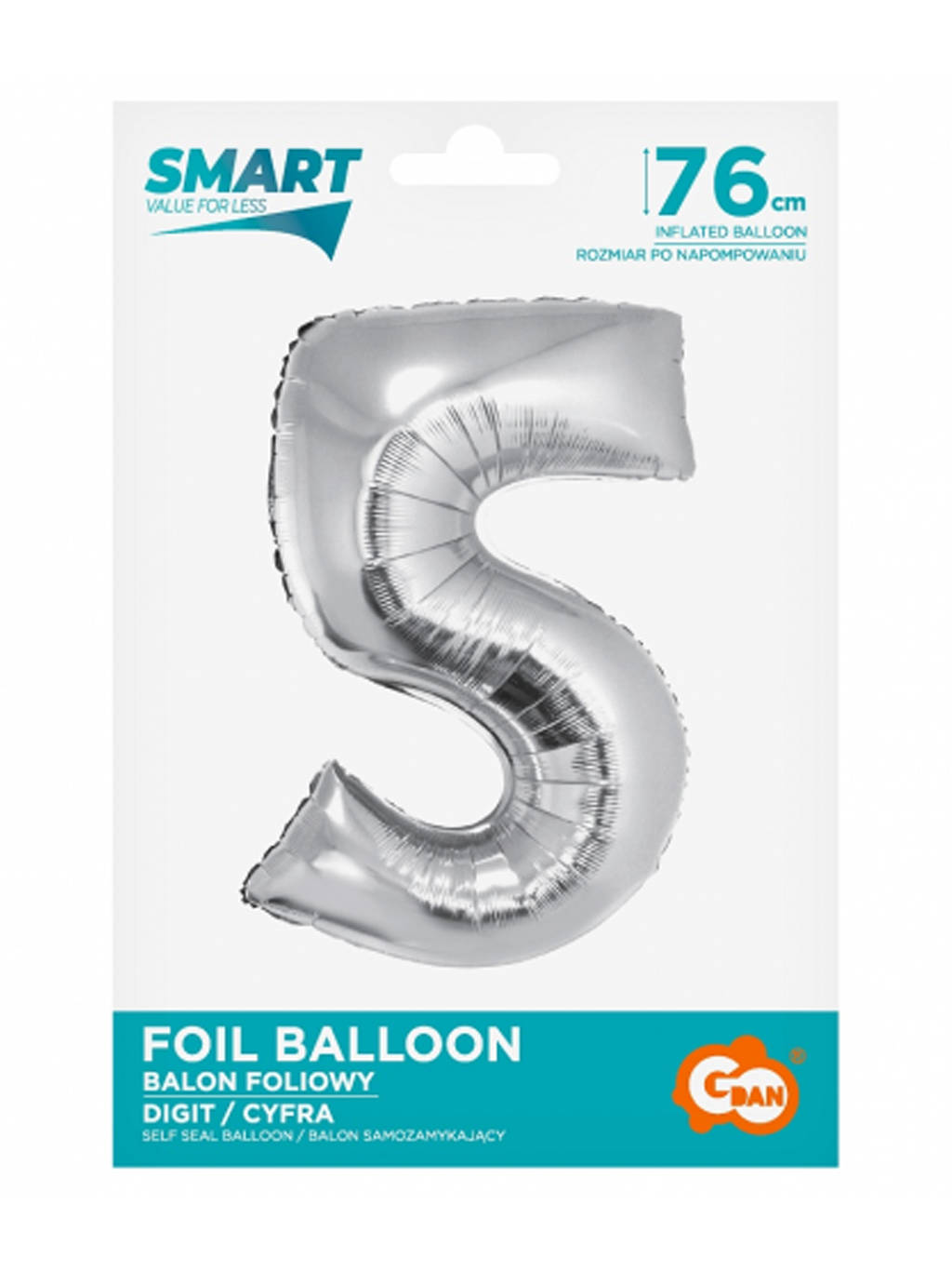 Złoty Balon Smart cyfra "5" -76cm