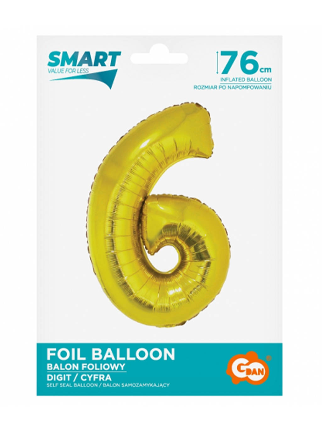 Złoty Balon Smart cyfra "6" -76cm