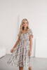 Lovely Dress Midi Umstands- und Stillkleid, kurze Ärmel, grau mit Blumen