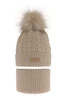 Winterset Mädchen: Mütze und Schlauchschal mit Bommel in Beige Alika