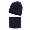 Herbst und Frühlingsset Jungen: Mütze und Schlauchschal 100% extrafeine Merinowolle Navy Blau Bruce