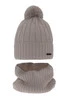 Winterset für Jungen: Mütze und Schlauchschal mit Bommel in Beige aus Merinowolle Talar
