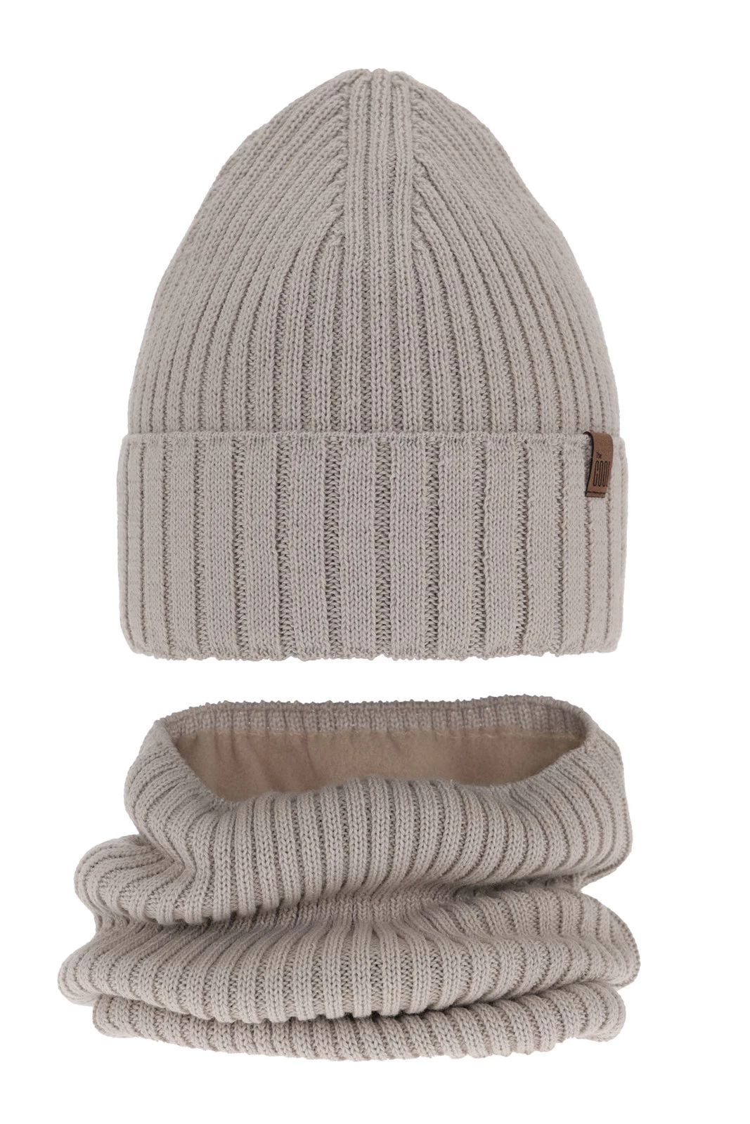 Winterset für Jungen: Mütze und Schlauchschal aus Merinowolle in Beige Metis