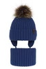 Winterset Jungen: Mütze und Schlauchschal mit Bommel Blau Puzel