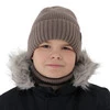 Mütze und Schlauchschal für Jungen, Winterset, 100% Merinowolle, mit Merinowollefutter, braun Harbin