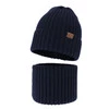 Winterset für Jungen: Mütze und Schlauchschal Merinowolle in Navy Blau Merinowolle Karmin