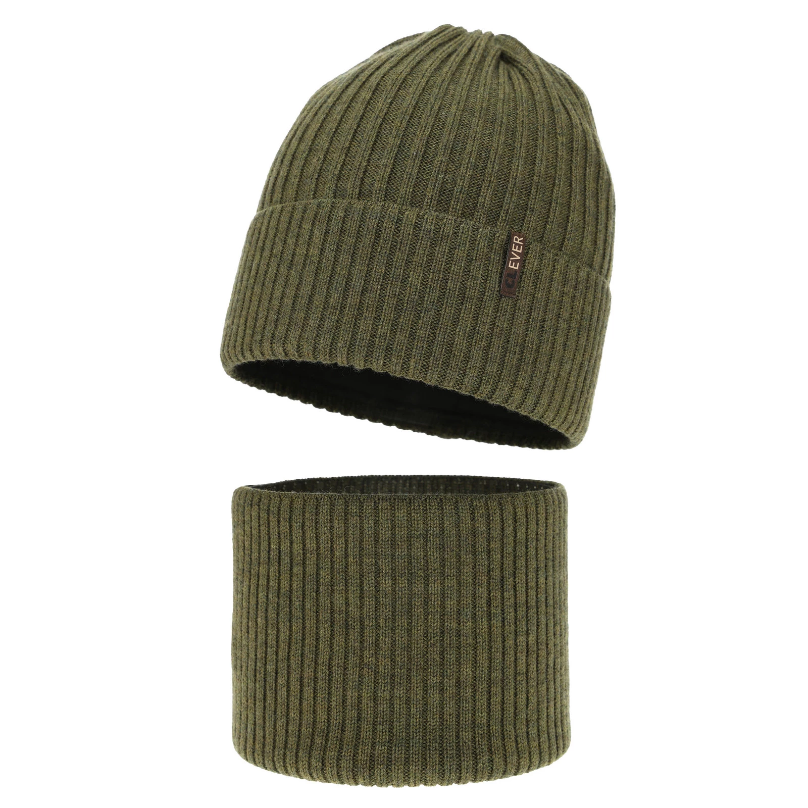 Winterset Jungen: Mütze und Schlauchschal, 100% Merinowolle, Khaki, Gizmo