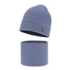 Herbst und Frühlingsset Jungen: Mütze und Schlauchschal 100% extrafeine Merinowolle Blau Bruce
