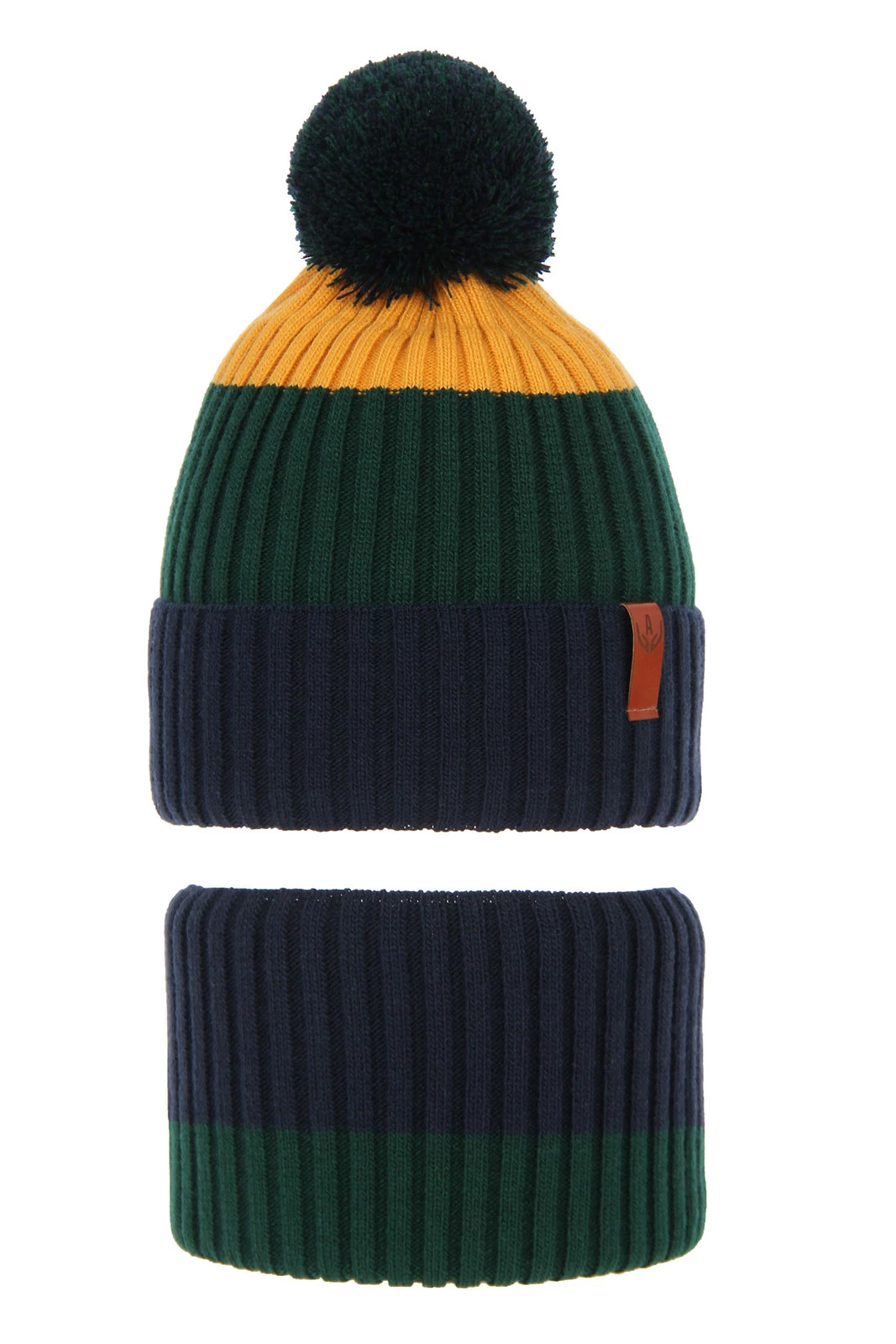 Winterset Jungen: Mütze und Schlauchschal mit Bommel Navy Blau Karson