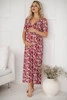 Two Ways LONG Umstands- und Stillkleid, bordeauxrot, mit hellen Blumen, kurze Ärmel