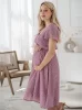 Lovely Dress Midi-Umstands- und Stillkleid, kurze Ärmel, lila-rosa mit Punkten