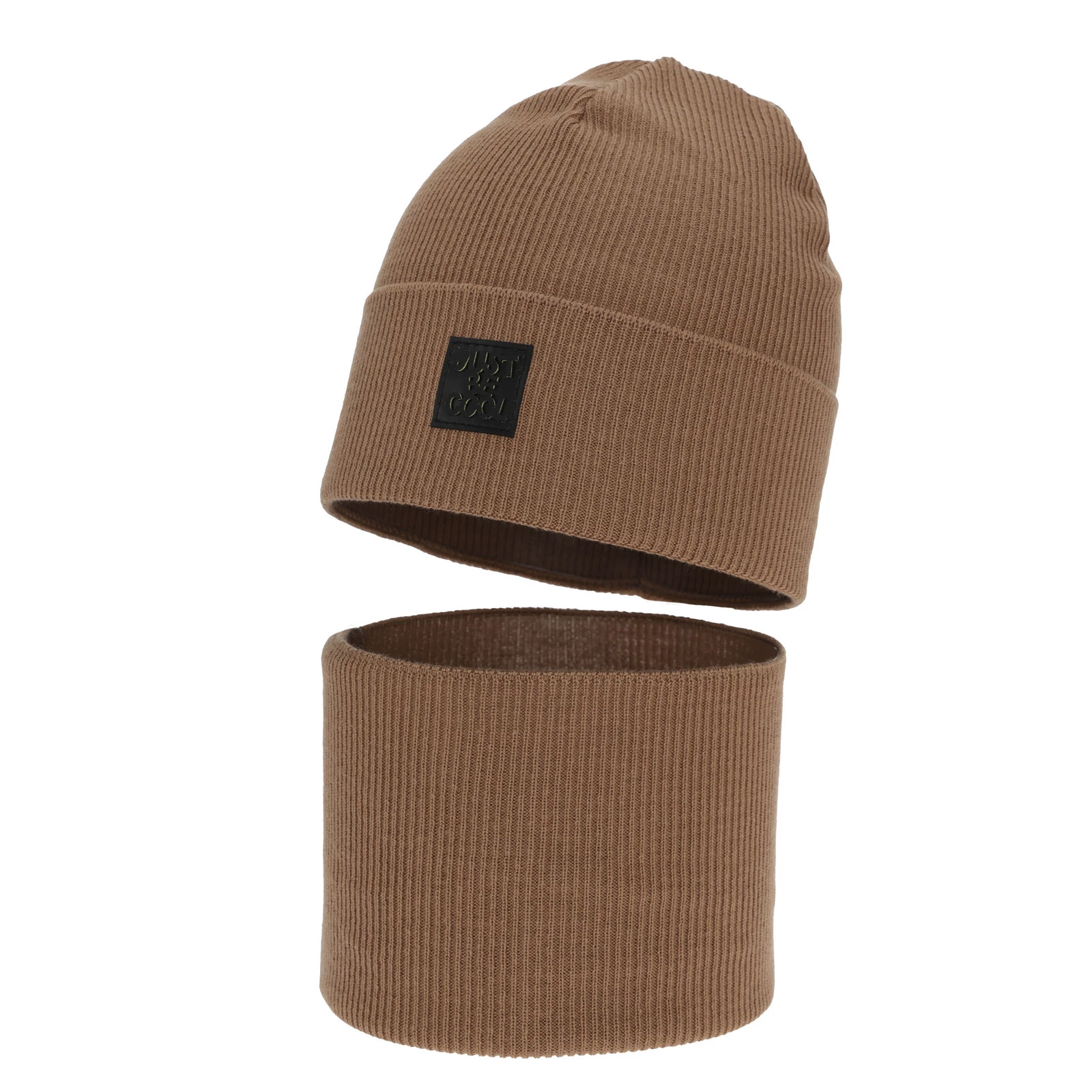 Herbst und Frühlingsset Jungen: Mütze und Schlauchschal, mit Baumwolle, camel, Jonas