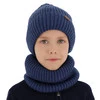 Winterset für Jungen: Mütze und Schlauchschal aus Merinowolle in Navy Blau Palermo
