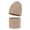 Herbst und Frühlingsset Mädchen: Mütze und Schlauchschal 100% extrafeine Merinowolle Beige Itra