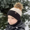 Winterset Jungen: Mütze und Schlauchschal mit Bommel Grau Karmel