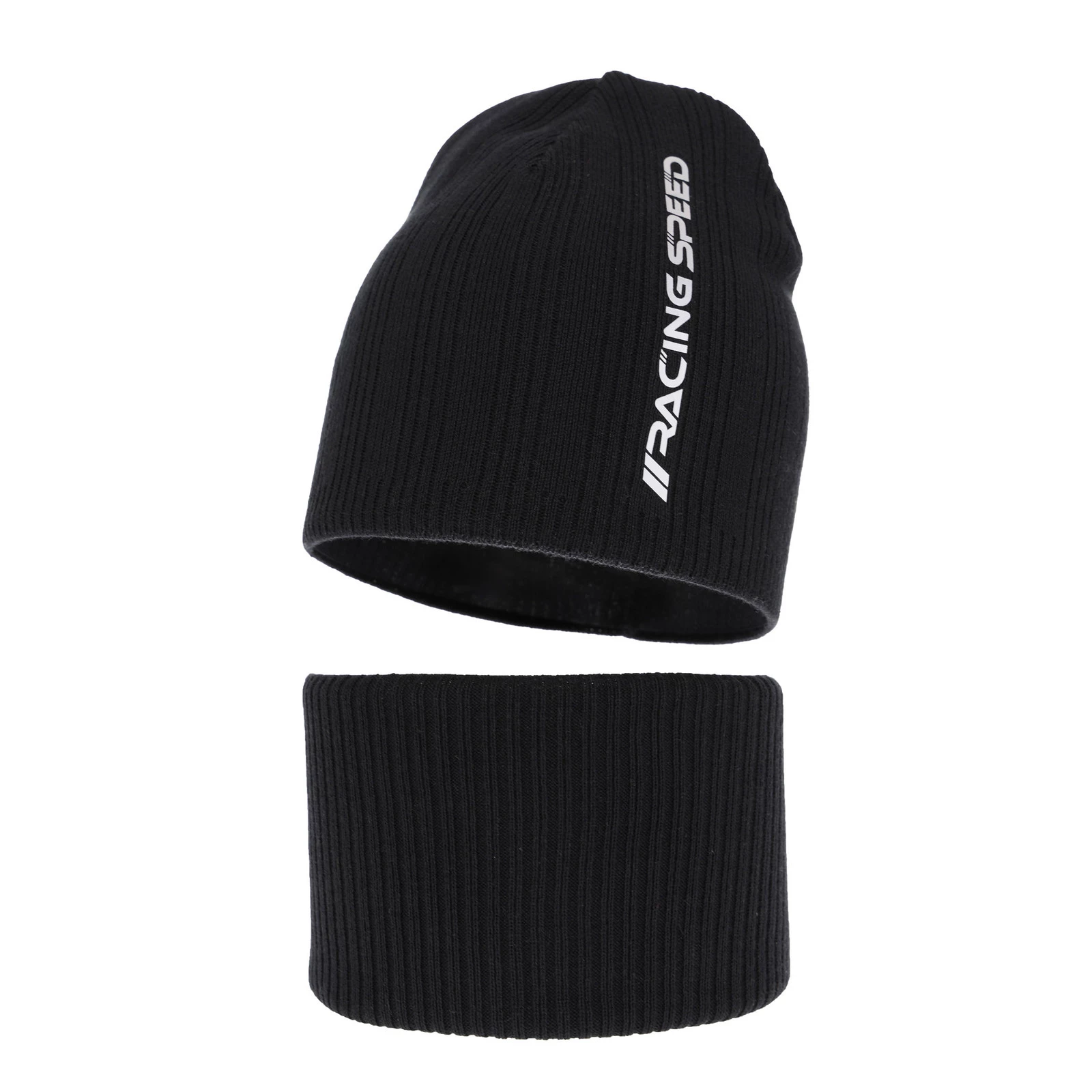 Herbst und Frühlingsset Jungen: Mütze und Schlauchschal, mit Baumwolle, Schwarz Kolorado