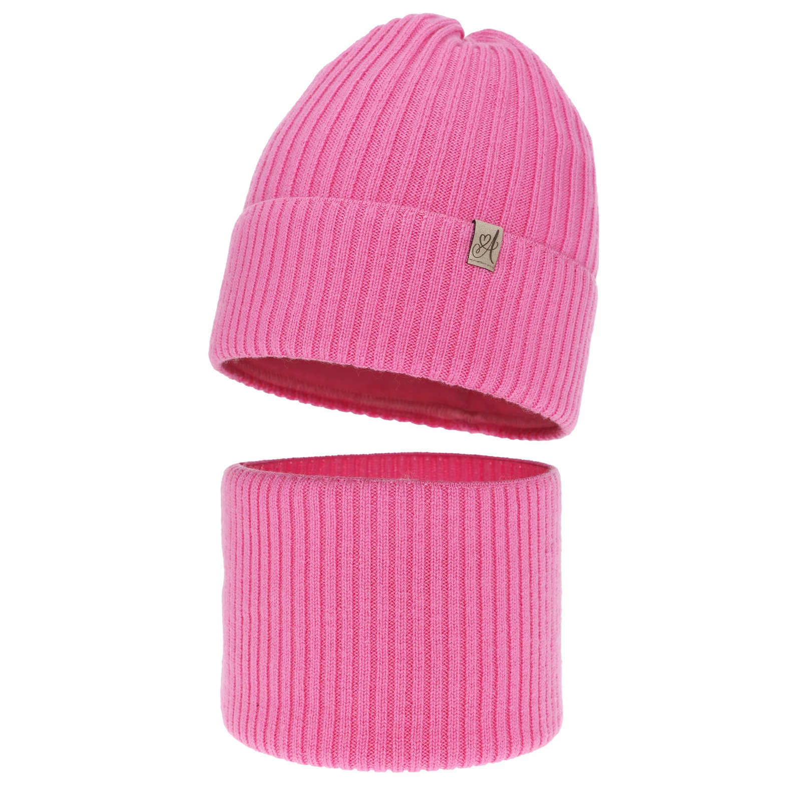 Winterset Mädchen: Mütze und Schlauchschal aus 100% Merinowolle, Rosa, Patricia