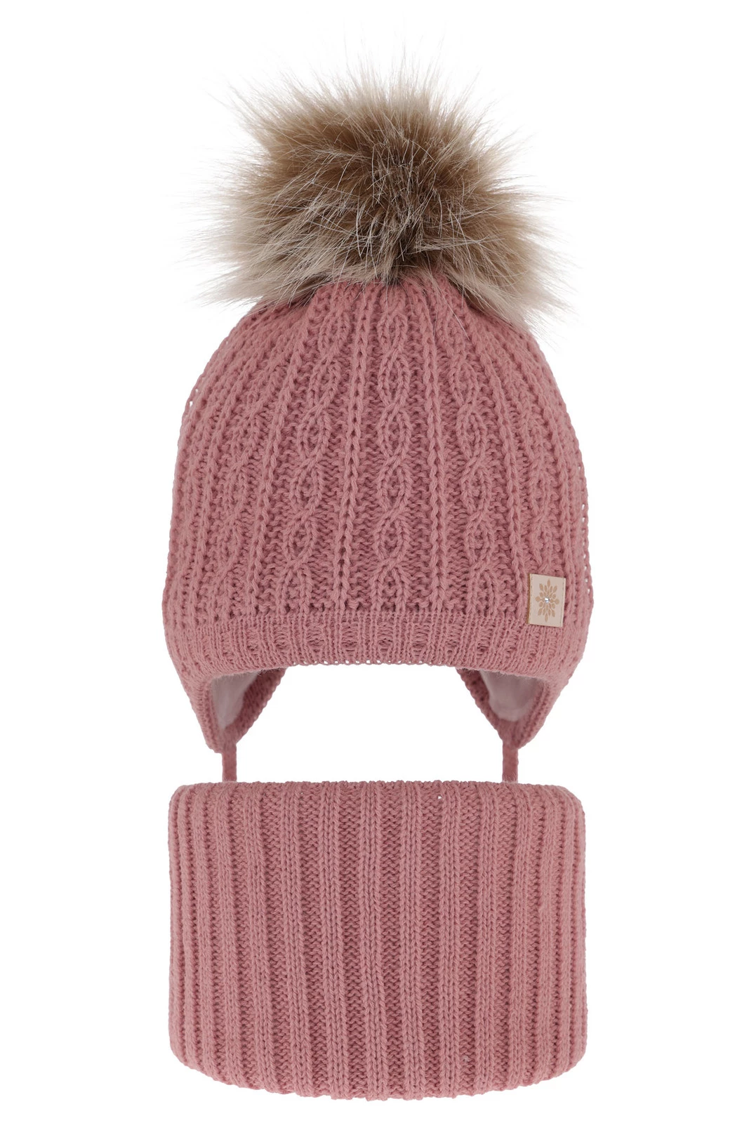Winterset für Mädchen: Mütze und Schlauchschal mit Bommel in Rosa Passa
