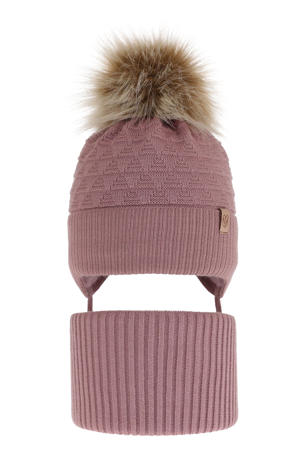 Winterset für Mädchen: Mütze und Schlauchschal mit Bommel in Rosa Egeria