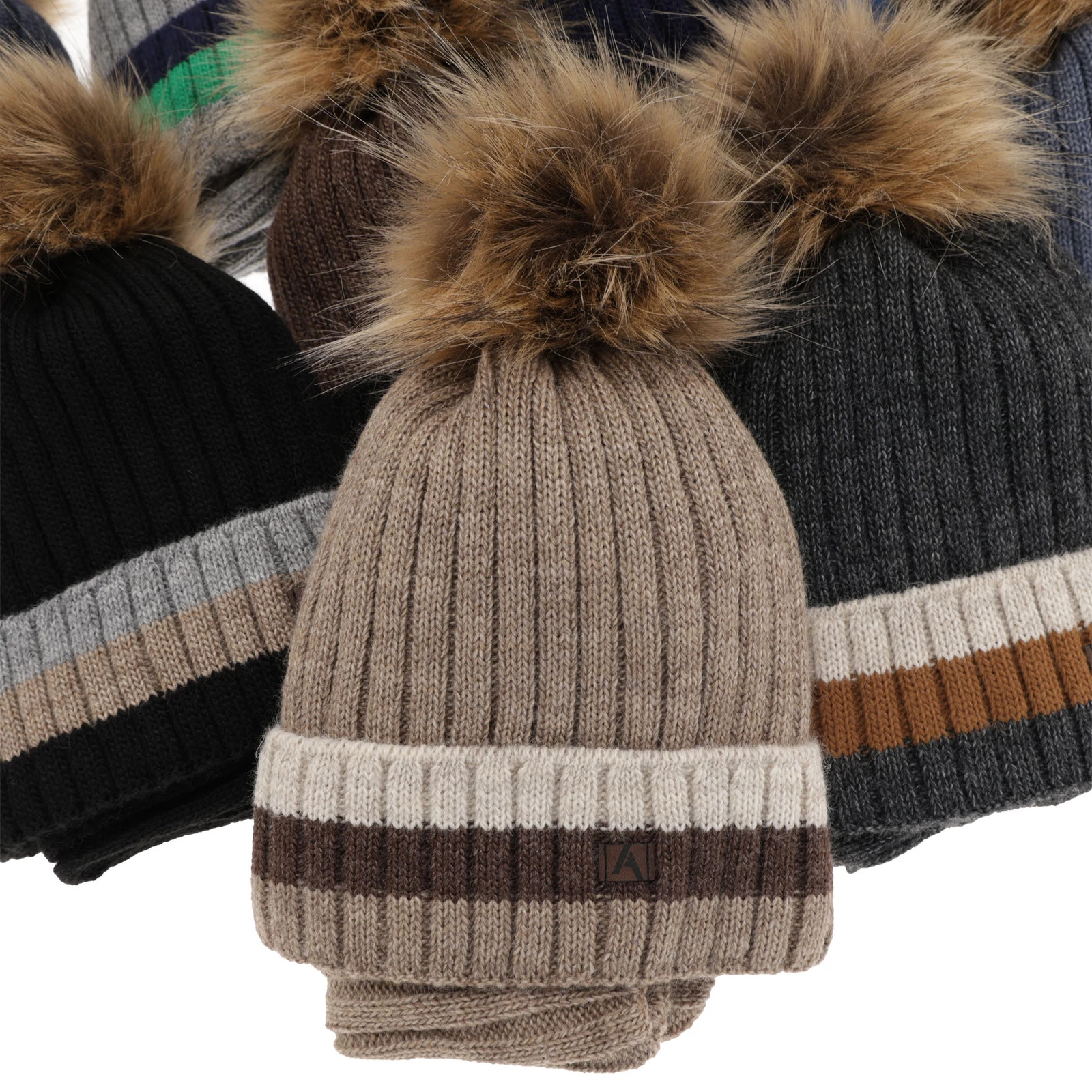 Winterset für Jungen: Mütze und Schlauchsch mit Bommel in Beige Beno