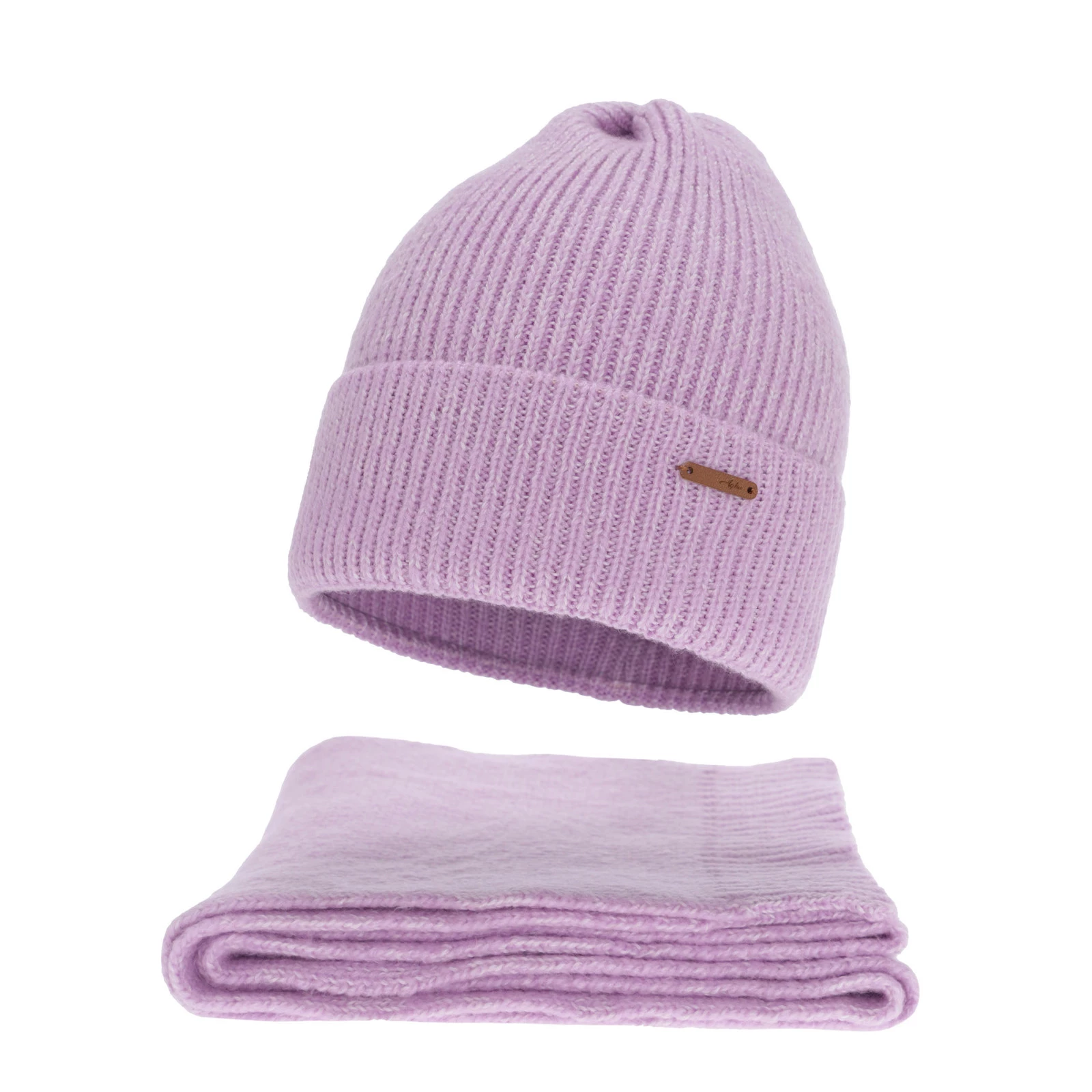 Winterset Damen: Mütze und Schal, Winter, lila, mit Merinowolle, Seala