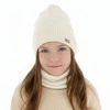 Herbst und Frühlingsset Mädchen: Mütze und Schlauchschal 100% extrafeine Merinowolle Cremefarben Itra