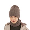 Herbst und Frühlingsset Jungen: Mütze und Schlauchschal 100% extrafeine Merinowolle Khaki Intro