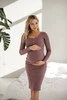 Geripptes Umstands- und Stillkleid in Tummy Rose-Braun