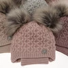 Winterset für Mädchen: Mütze und Schlauchschal mit zwei Bommeln in Beige Poliana