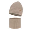 Winterset Mädchen: Mütze und Schlauchschal 100% extrafeine Merinowolle Beige Nelita