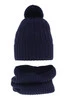 Winterset für Jungen: Mütze und Schlauchschal mit Bommel aus Merinowolle in Navy Blau Talar