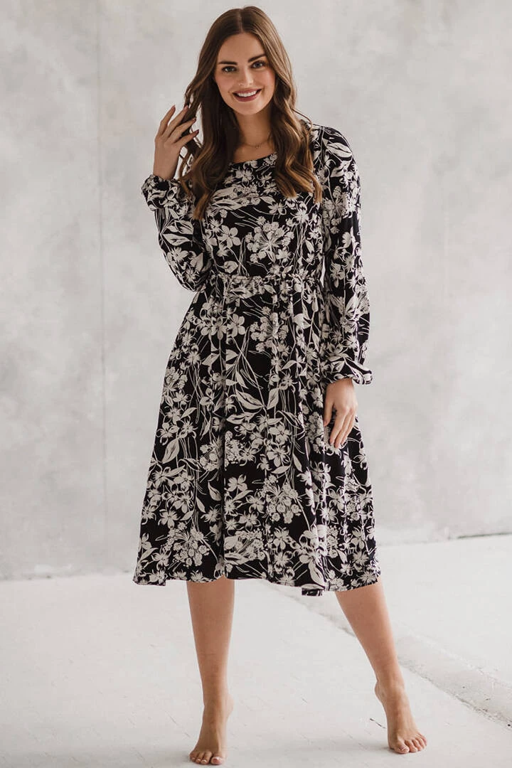 Lovely Dress Midi Umstands- und Stillkleid, langärmlig, schwarz, mit Aufdruck