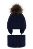 Winterset Jungen: Mütze und Schlauchschal mit Bommel Navy Blau Puzel