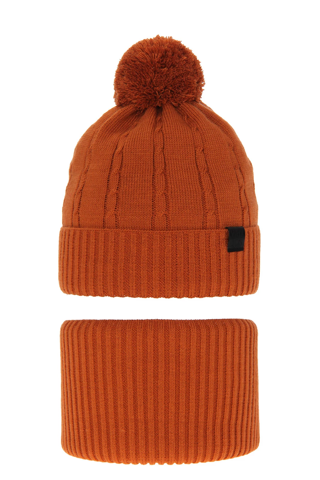 Winterset Jungen: Mütze und Schlauchschal mit Bommel Orange Deny