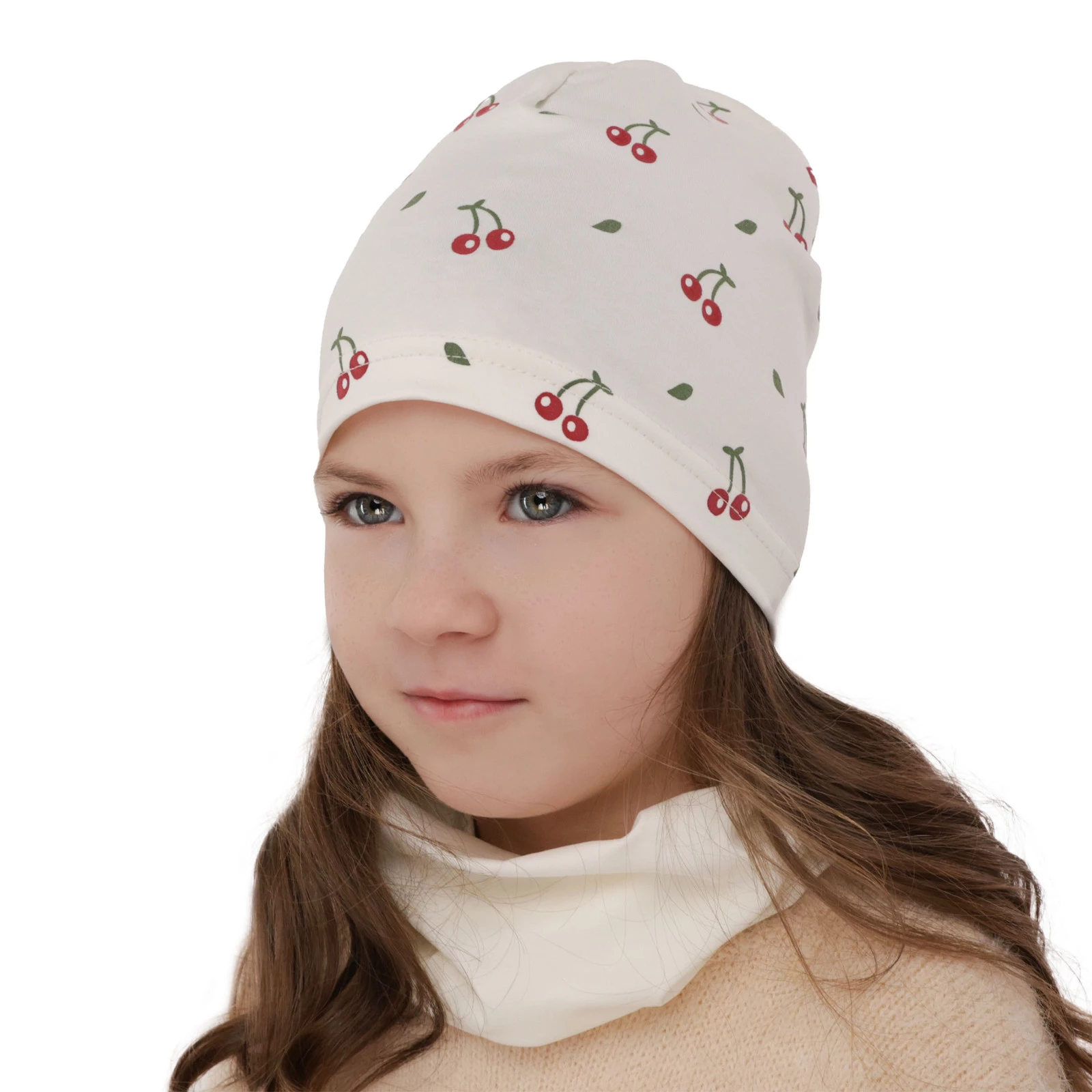 Herbst und Frühlingsset Mädchen baumwolle: Mütze und Schlauchschal Rosa Cerise