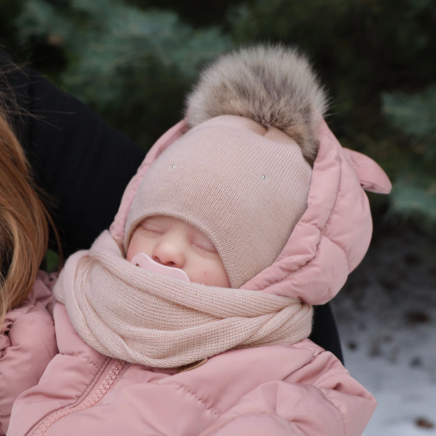 Winterset Mädchen: Mütze und Schal Merinowolle Beige Rosalina