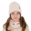 Mütze und Schlauchschal mit Polarfleechfutter für Mädchen, Winter, cremefarbenen, mit Merinowolle, Odette