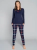 Langärmliger Pyjama für Damen von Izera. lange Hose marineblau/gemustert