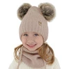 Winterset Mädchen: Mütze und Schlauchschal aus 100% extrafeiner Merinowolle in Beige Silvia