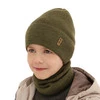 Herbst und Frühlingsset Jungen: Mütze und Schlauchschal 100% extrafeine Merinowolle Khaki Bruce