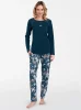  Langärmliger Pyjama für Damen von Hariet. Lange Hose, blaugrün/gemustert