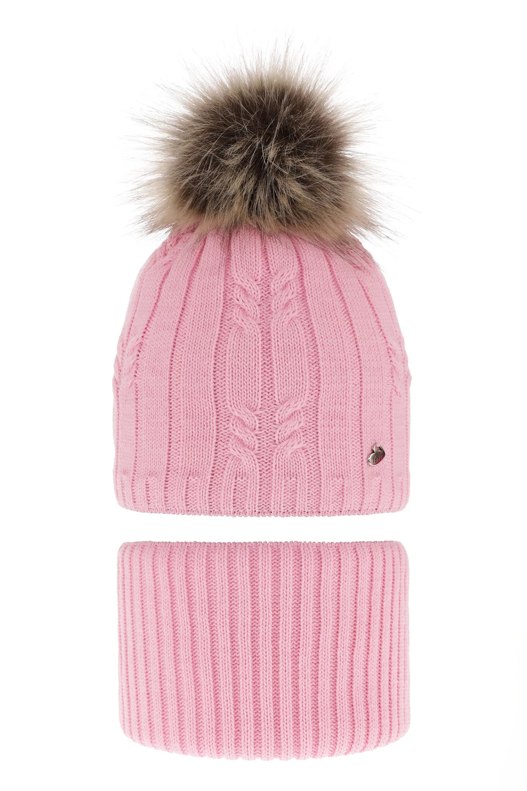 Winterset Mädchen: Mütze und Schlauchschal mit Bommel Rosa Amaltea