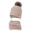 Winterset Mädchen: Mütze und Schlauchschal mit Merinowolle, Beige, Muanda