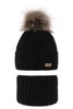 Winterset Mädchen: Mütze und Schlauchschal mit Bommel Schwarz Willow