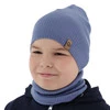 Herbst und Frühlingsset Jungen: Mütze und Schlauchschal 100% extrafeine Merinowolle Blau Richi